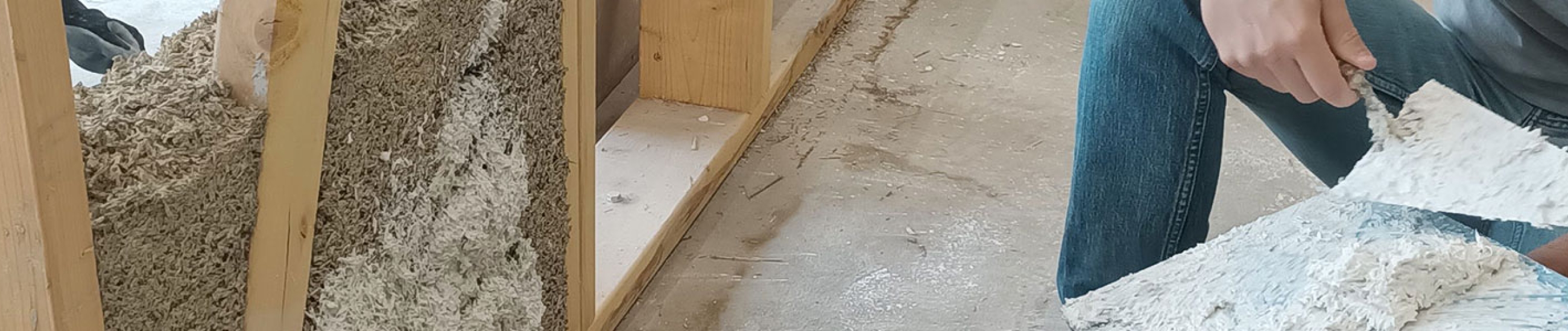 Texture du béton de chanvre avec outils de conception, techniques enseignées à MAJ formation architecture.